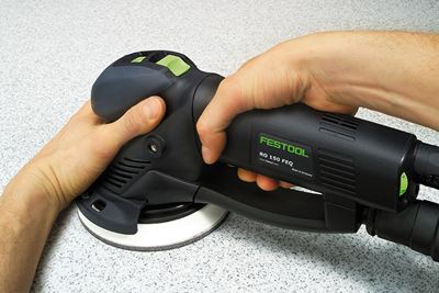 Close-up of a Rotex sander working on a surface